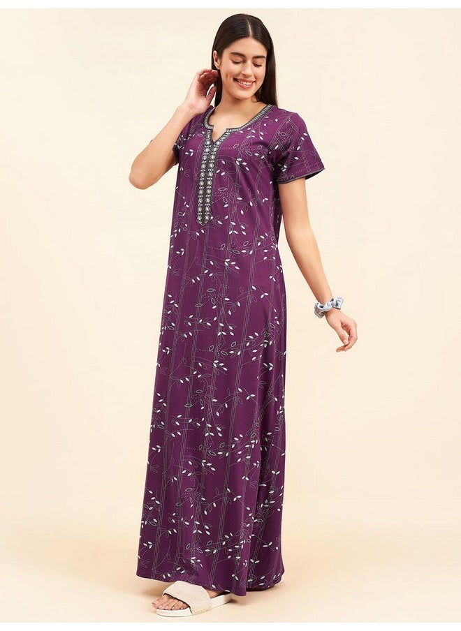 Sweet Dreams - Sweet Dreams Women Printed Half Sleeves Night Dress Wine - Image 1