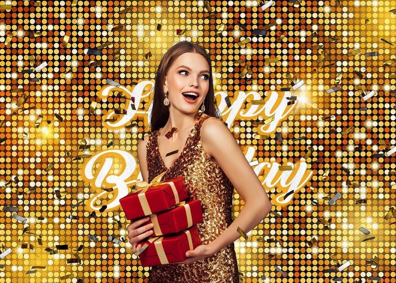 S2S قماش خلفية عيد ميلاد سعيد | خلفية لحفلات عيد ميلاد الأولاد والبنات ووظائف المنزل | ارتفاع 5 أقدام * عرض 8 أقدام - ذهبي - Image 5