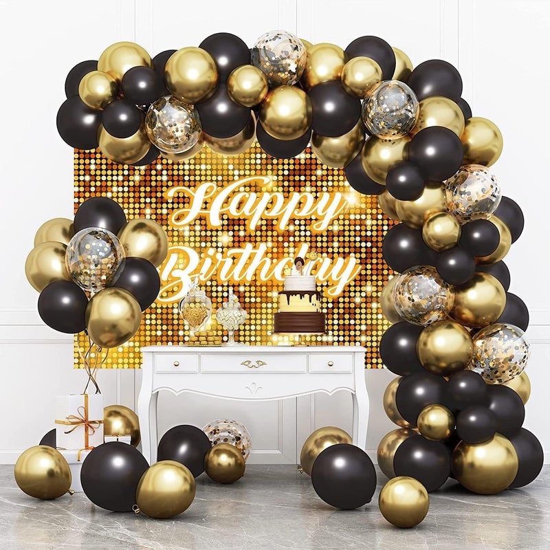 S2S قماش خلفية عيد ميلاد سعيد | خلفية لحفلات عيد ميلاد الأولاد والبنات ووظائف المنزل | ارتفاع 5 أقدام * عرض 8 أقدام - ذهبي - Image 2