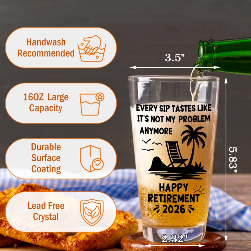 Zunaked Retirement Gifts for Men 2026 - Premium Beer Glass Retired Gifts for Dad, Mom, Grandpa or Husband - Best Retirement Gift for Coworker, Boss, Friend - 16 OZ Beer Glass - Image 3