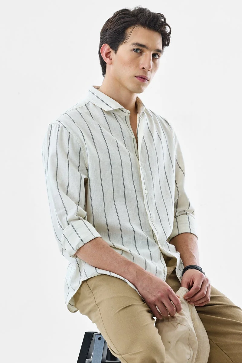 سنيتش Off White Striped Long Sleeve Regular Fit Shirt