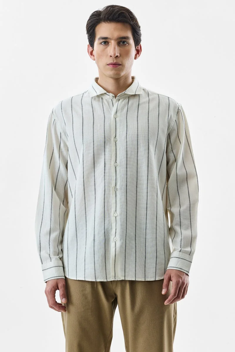 سنيتش Off White Striped Long Sleeve Regular Fit Shirt