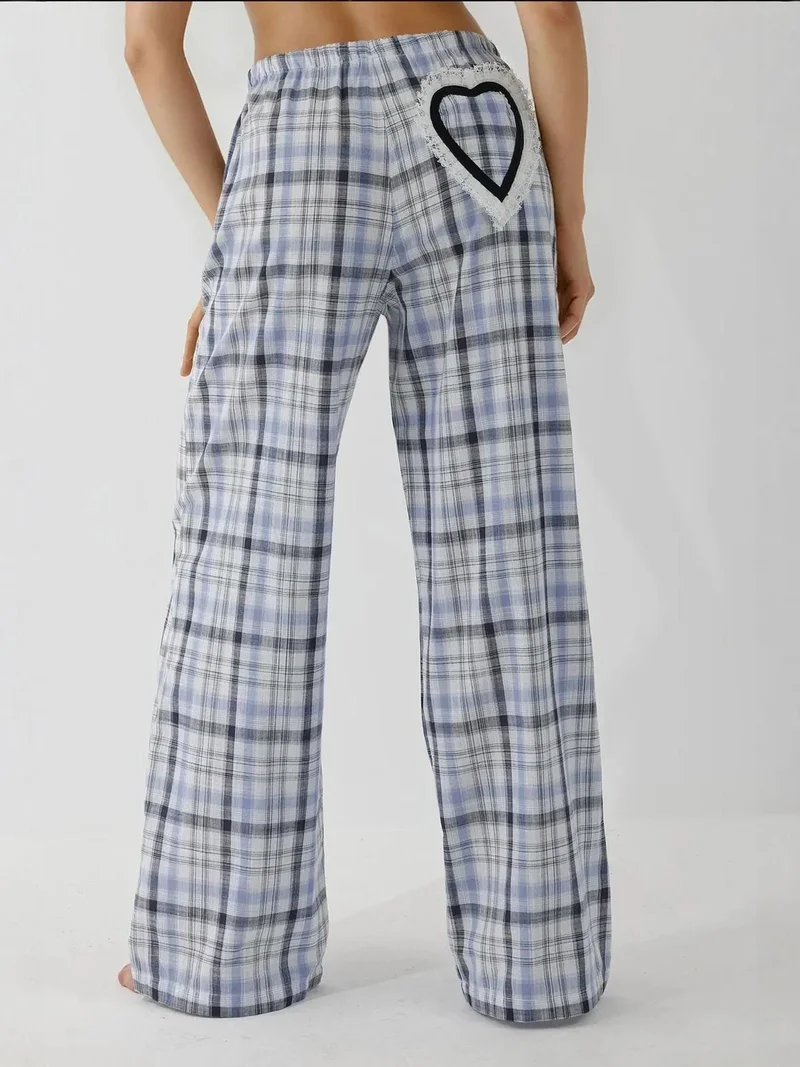 HICCUP Relaxed Fit Cotton Wide Leg Plaid Lounge Bottoms