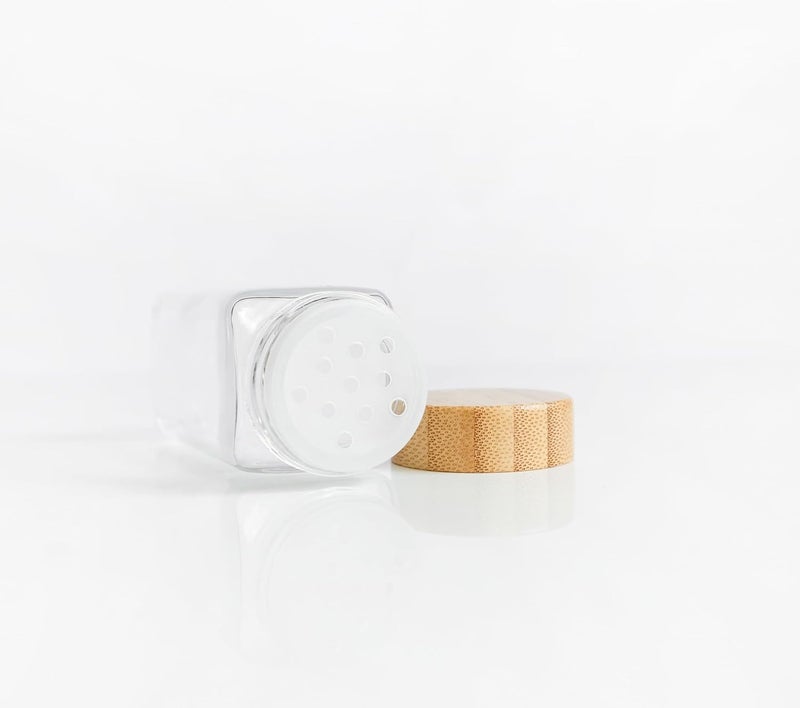 CASADELIGHT Square Glass Spice Jars 120 ml Clear Glass Square Spice Jar Black Sifter Two Sided Sifter Capshaker holespour open and Freshness Seal Wooden 10 - Image 3