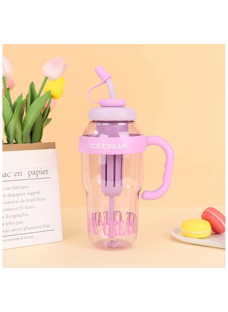Exotic Large Capacity 1300ml Water Bottle with Straw and Handle Portable Stylish Cold Resistant Heat Resistant Leak Proof BPA Free - For Adults Students Office Car Outdoor - (Color: Purple) - Image 1