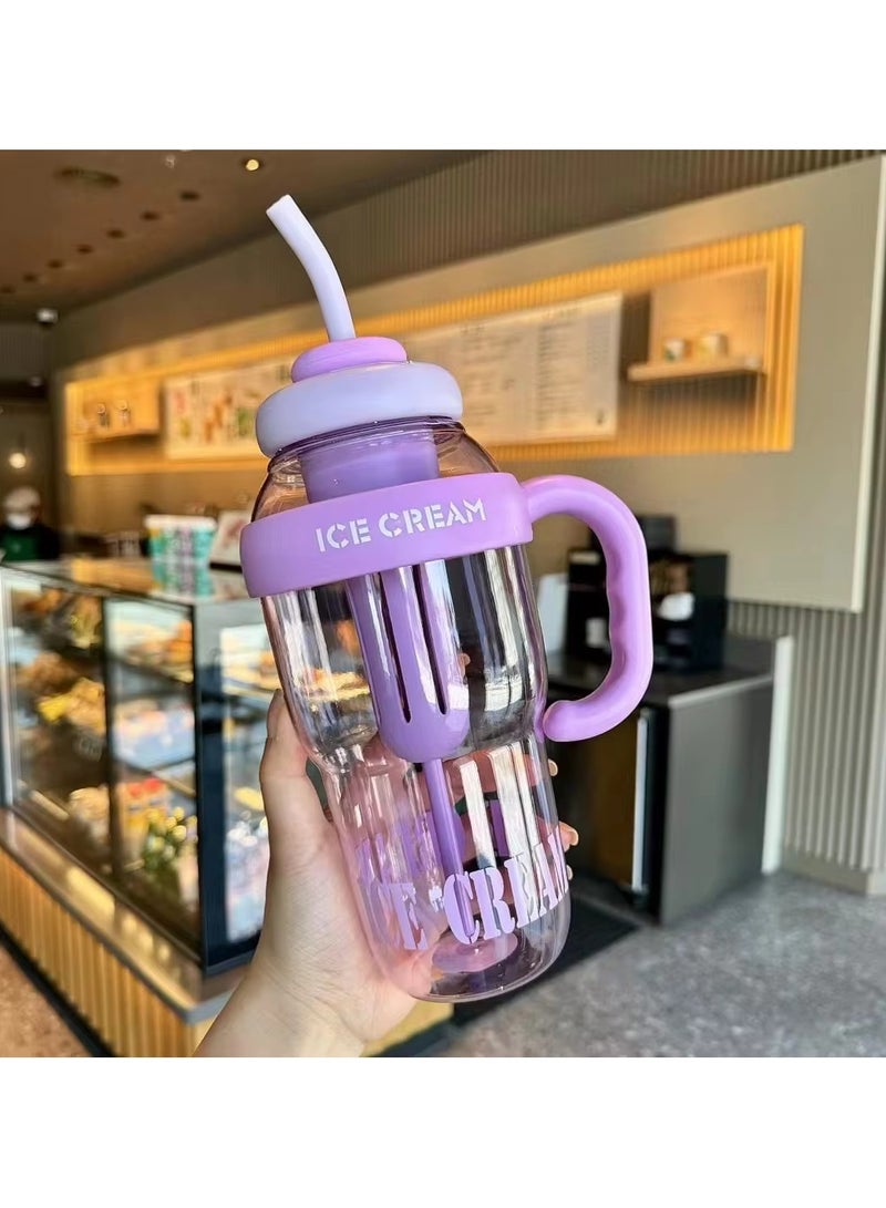 Exotic Large Capacity 1300ml Water Bottle with Straw and Handle Portable Stylish Cold Resistant Heat Resistant Leak Proof BPA Free - For Adults Students Office Car Outdoor - (Color: Purple) - Image 2