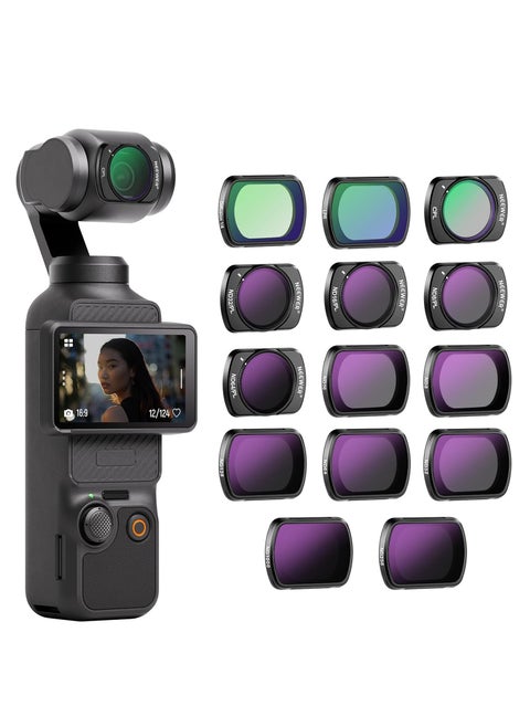 DJI OSMO Pocket 3 Magnetic ND & CPL & Effect Filter Set for DJI OSMO Pocket 3, 14 Pack HD （CPL ND8 ND16 ND32 ND64 ND128 ND256 ND1000 ND8/PL ND16/PL ND32/PL ND64/PL Light Pollution Reduction, Black Diffusion 1/4)