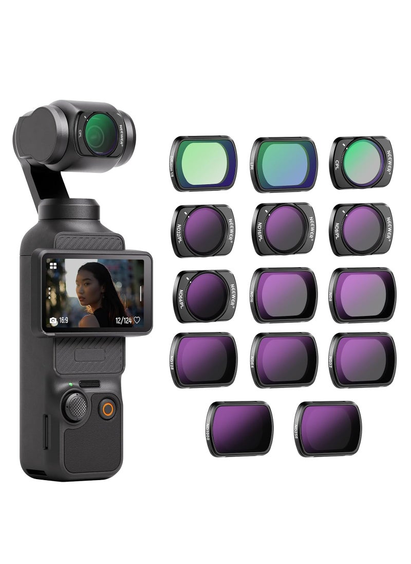Neewer DJI OSMO Pocket 3 Magnetic ND & CPL & Effect Filter Set for DJI OSMO Pocket 3, 14 Pack HD （CPL ND8 ND16 ND32 ND64 ND128 ND256 ND1000 ND8/PL ND16/PL ND32/PL ND64/PL Light Pollution Reduction, Black Diffusion 1/4)  - Image 1