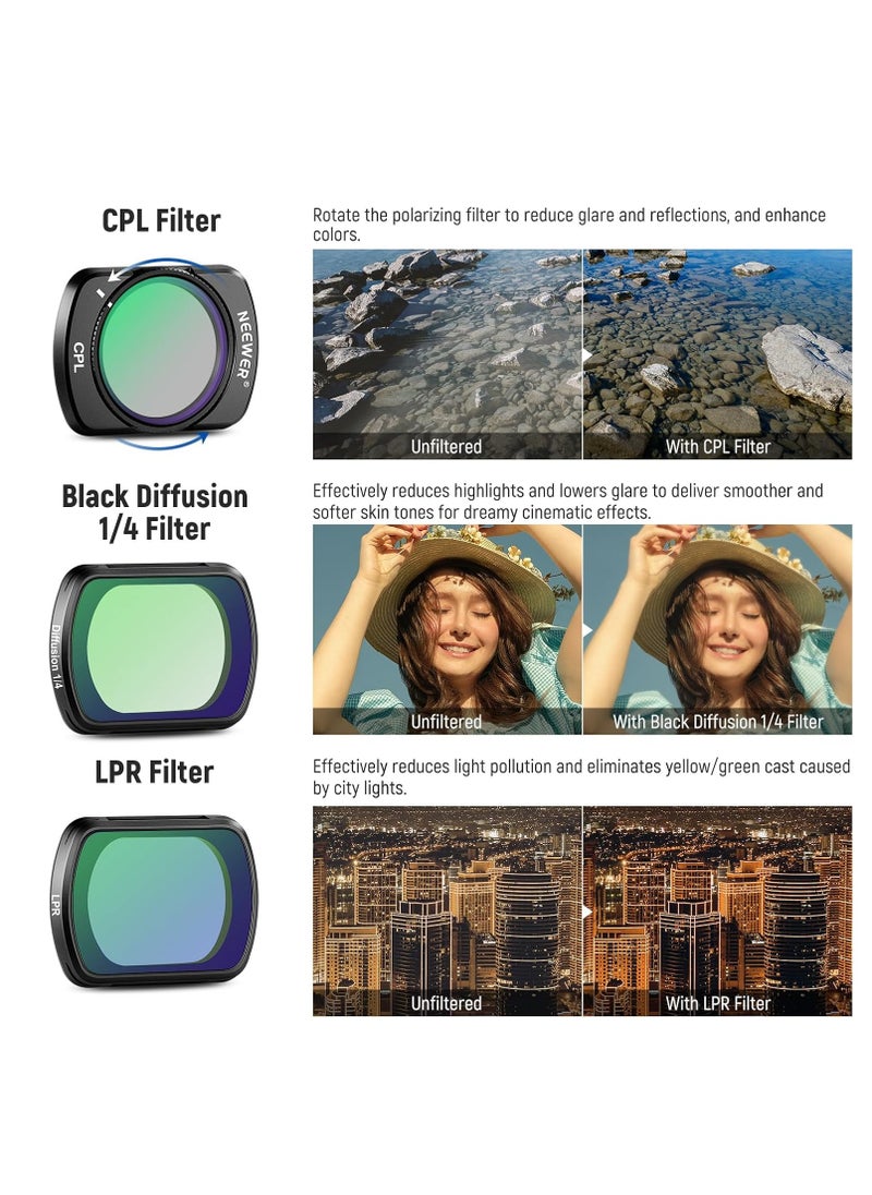 Neewer DJI OSMO Pocket 3 Magnetic ND & CPL & Effect Filter Set for DJI OSMO Pocket 3, 14 Pack HD （CPL ND8 ND16 ND32 ND64 ND128 ND256 ND1000 ND8/PL ND16/PL ND32/PL ND64/PL Light Pollution Reduction, Black Diffusion 1/4)  - Image 5