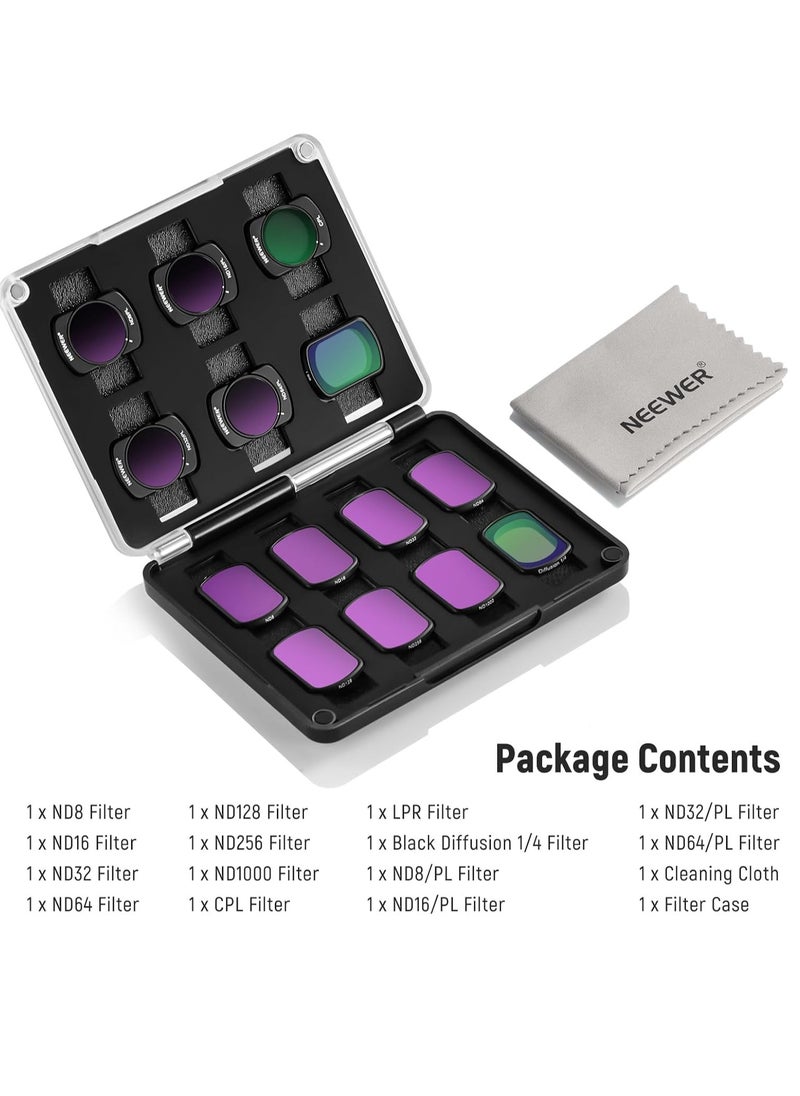 DJI OSMO Pocket 3 Magnetic ND & CPL & Effect Filter Set for DJI OSMO Pocket 3, 14 Pack HD （CPL ND8 ND16 ND32 ND64 ND128 ND256 ND1000 ND8/PL ND16/PL ND32/PL ND64/PL Light Pollution Reduction, Black Diffusion 1/4)