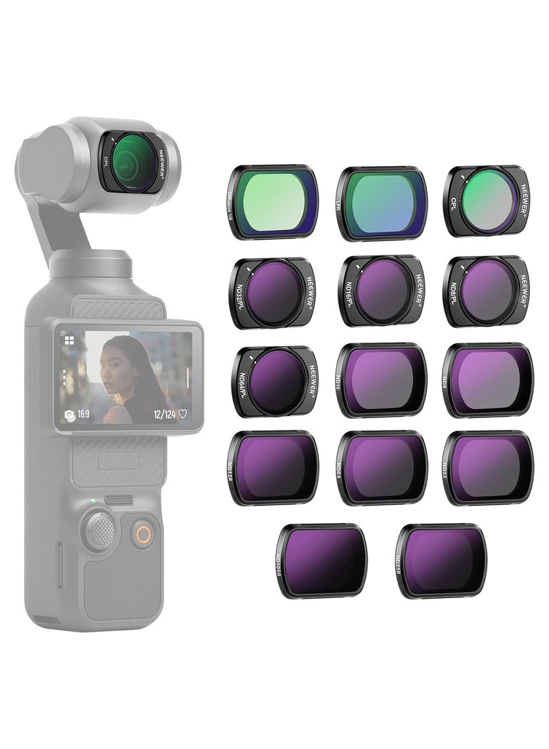 Neewer DJI OSMO Pocket 3 Magnetic ND & CPL & Effect Filter Set for DJI OSMO Pocket 3, 14 Pack HD （CPL ND8 ND16 ND32 ND64 ND128 ND256 ND1000 ND8/PL ND16/PL ND32/PL ND64/PL Light Pollution Reduction, Black Diffusion 1/4) - Image 1