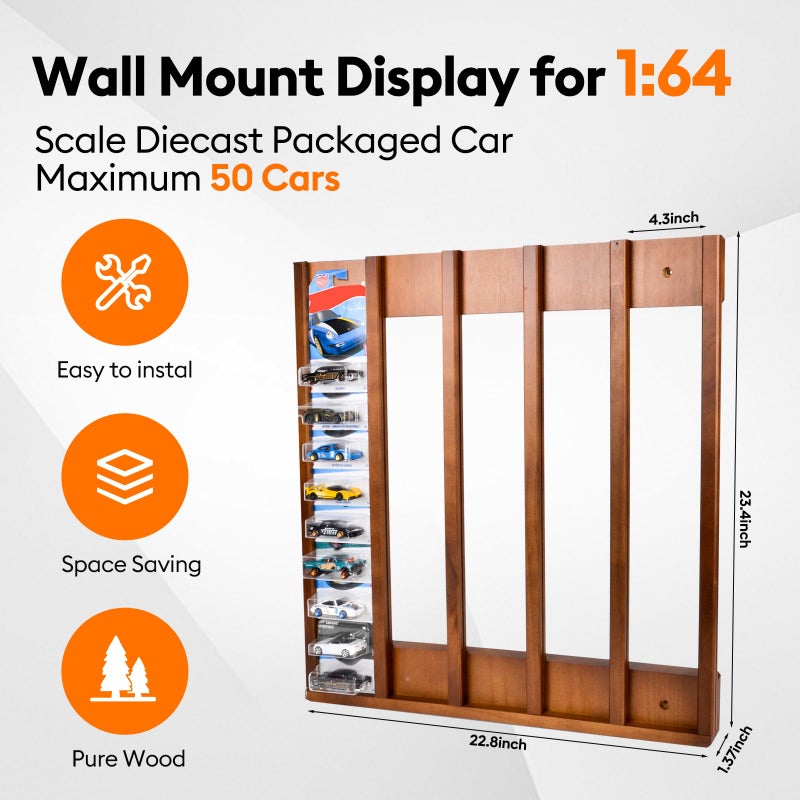 GALUMO Storage Case Compatible with Hot Packaged Wheels Cars, Solid Wood Wall Mount Display Case for Diecast Cars, Toy Cars Organizer Holds Up to 50 (Upgrade One-Pack) - Image 2