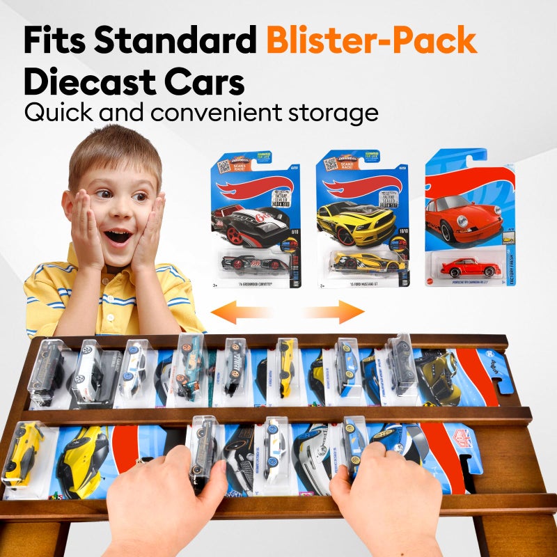 GALUMO Storage Case Compatible with Hot Packaged Wheels Cars, Solid Wood Wall Mount Display Case for Diecast Cars, Toy Cars Organizer Holds Up to 50 (Upgrade One-Pack) - Image 5