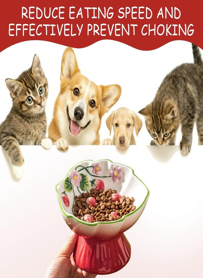 FALESHOS Ceramic Strawberry Elevated Cat Bowls, Tilted Raised Pet Dish for Anti Vomit, Spine Protection, Whisker Friendly - Excellent Raised Food and Water Bowl for Indoor Cats, Flat-Faced Cats, Dishwasher Saf - Image 5
