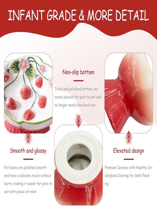 FALESHOS Ceramic Strawberry Elevated Cat Bowls, Tilted Raised Pet Dish for Anti Vomit, Spine Protection, Whisker Friendly - Excellent Raised Food and Water Bowl for Indoor Cats, Flat-Faced Cats, Dishwasher Saf - Image 3
