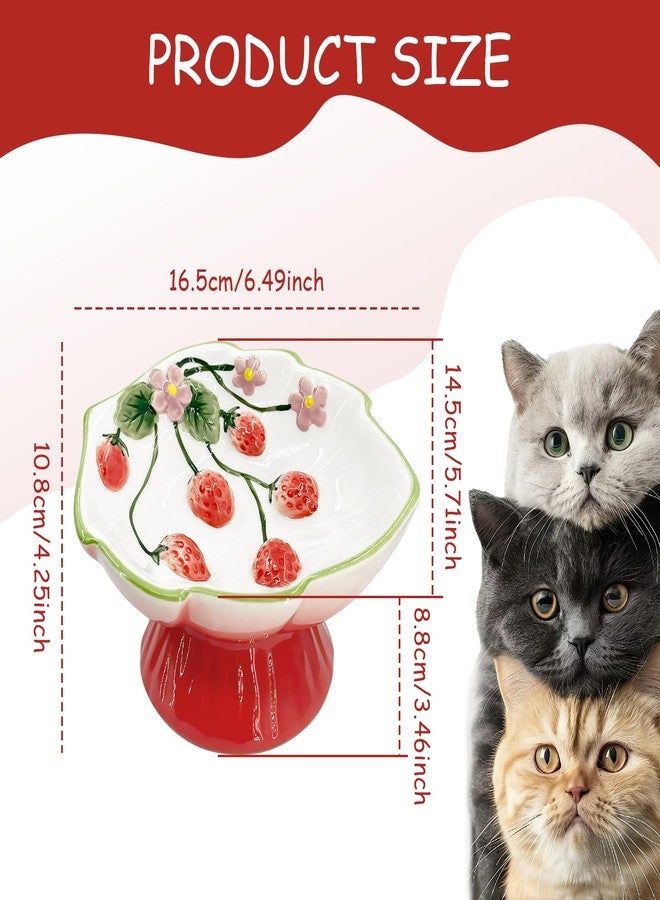 FALESHOS Ceramic Strawberry Elevated Cat Bowls, Tilted Raised Pet Dish for Anti Vomit, Spine Protection, Whisker Friendly - Excellent Raised Food and Water Bowl for Indoor Cats, Flat-Faced Cats, Dishwasher Saf - Image 2