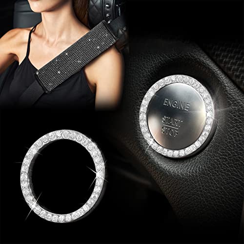 JINGSEN 11 Pcs Car Decoration Set,Bling Car Decoration Set for Women,Universal Fit 15 Inch,Rhinestone Center ConsoleCover(White) - Image 5