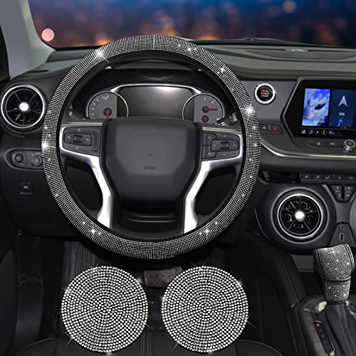 JINGSEN 11 Pcs Car Decoration Set,Bling Car Decoration Set for Women,Universal Fit 15 Inch,Rhinestone Center ConsoleCover(White) - Image 2