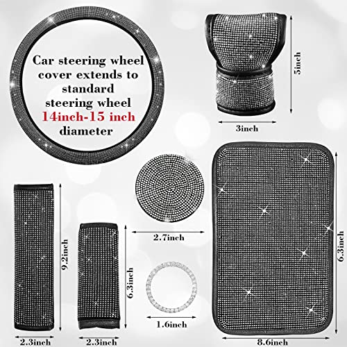 JINGSEN 11 Pcs Car Decoration Set,Bling Car Decoration Set for Women,Universal Fit 15 Inch,Rhinestone Center ConsoleCover(White) - Image 3
