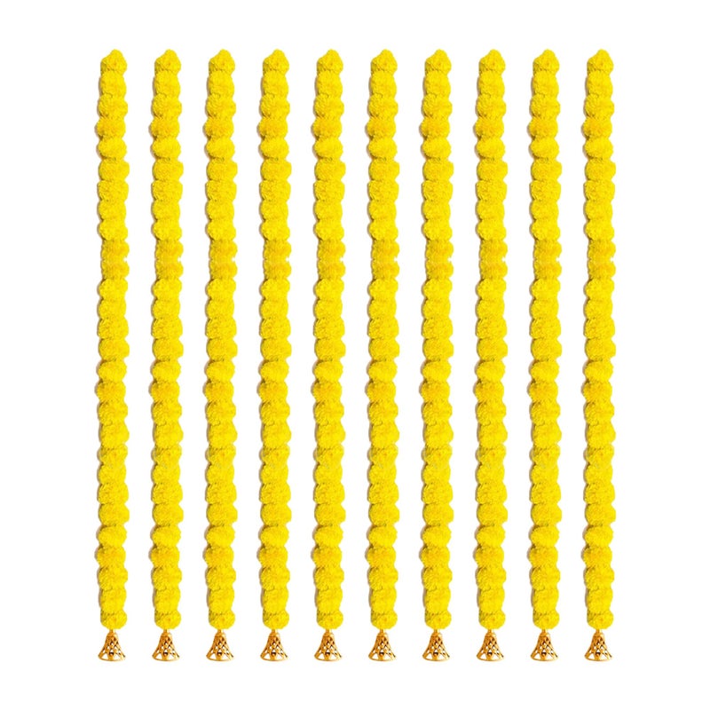 pop colours pop colours Artificial Marigold Flower Garlands | Temple, Pooja Room Toran Genda Phool | Door Decoration | 5 Feet with Bells | Golden Hanging Bells for Home Decor | 10 Pcs (Yellow) - Image 1