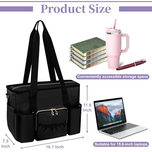 Wigojoy Nurse Bag, Work Bags with 15.6-inch Laptop Compartment, Teacher bag with Large Cup Holder, Nursing Tote Bag with Insulated Pocket for Nurses, Teachers, Students, and Professionals, Black - Image 3