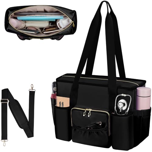 Wigojoy Nurse Bag, Work Bags with 15.6-inch Laptop Compartment, Teacher bag with Large Cup Holder, Nursing Tote Bag with Insulated Pocket for Nurses, Teachers, Students, and Professionals, Black - Image 1