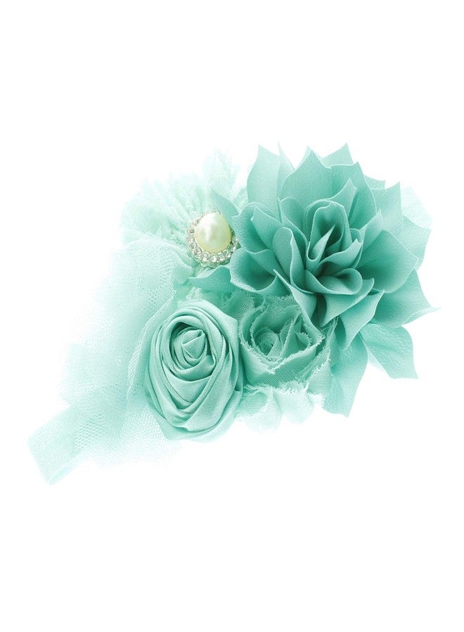 My Lello Headband Shabby Fabric Flower Cluster Baby - Infant - Toddler - Girl Stretchy Elastic Aqua - Image 2