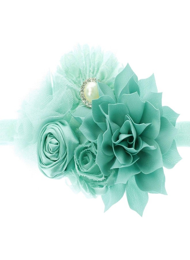 My Lello Headband Shabby Fabric Flower Cluster Baby - Infant - Toddler - Girl Stretchy Elastic Aqua - Image 1