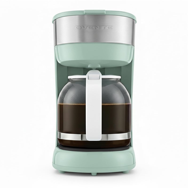 OVENTE 12Cup Drip Coffee Maker with Borosilicate Glass Carafe OneTouch Operation Machine AntiDrip System Reusable Filter and Clear View Water Gauge Ideal for Home or Office Light Teal CM412LBL