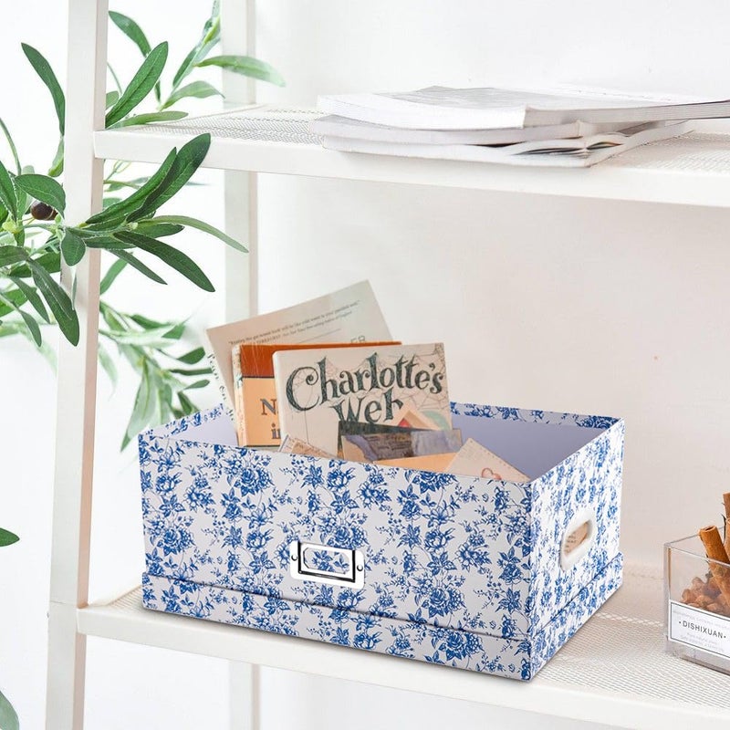 Briful Set of 2 Blue and White Porcelain-Style Storage Boxes with Lids â€“ Elegant Floral Nesting Organizer Bins, 14'' + 13'' Set Decorative Cardboard Gift Boxes for Home or Office Use - Image 5