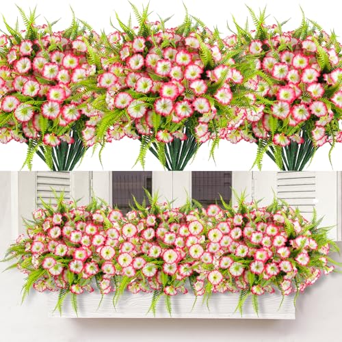 HIAGROW Artificial Flowers for Outdoors 12 Bundles UV Resistant Pink Artificial Petunias Fake Flowers Shrubs Plants with Fern for Indoor Outside Hanging Planters Home Garden Spring Summer Decorations - Image 1