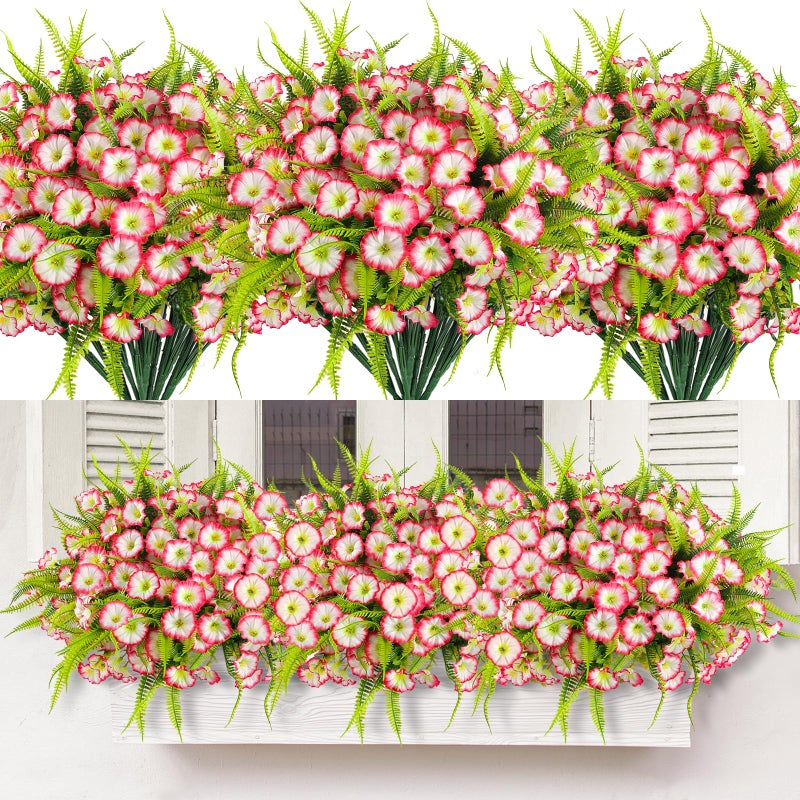 HIAGROW Artificial Flowers for Outdoors 12 Bundles UV Resistant Pink Artificial Petunias Fake Flowers Shrubs Plants with Fern for Indoor Outside Hanging Planters Home Garden Spring Summer Decorations - Image 2