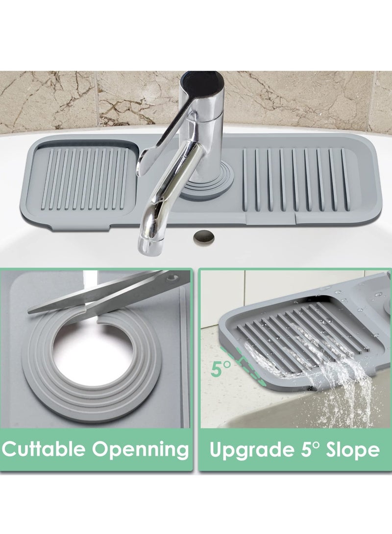 Excefore Silicone Faucet Mat Silicone Faucet Handle Drip Catcher Tray Drip Protector Splash For Kitchen Bathroom Sink Mat Dish Drying Mat Sponge Holder - Image 2