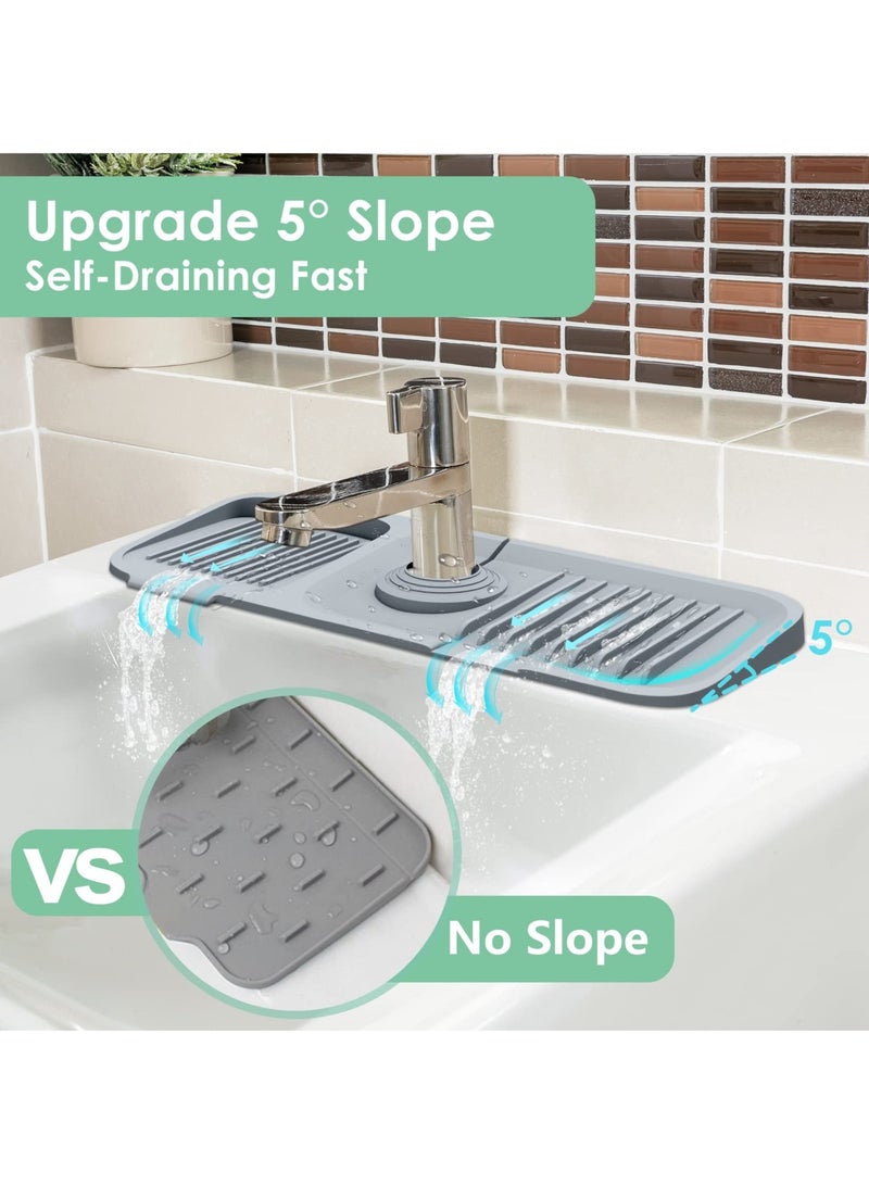 Excefore Silicone Faucet Mat Silicone Faucet Handle Drip Catcher Tray Drip Protector Splash For Kitchen Bathroom Sink Mat Dish Drying Mat Sponge Holder - Image 3