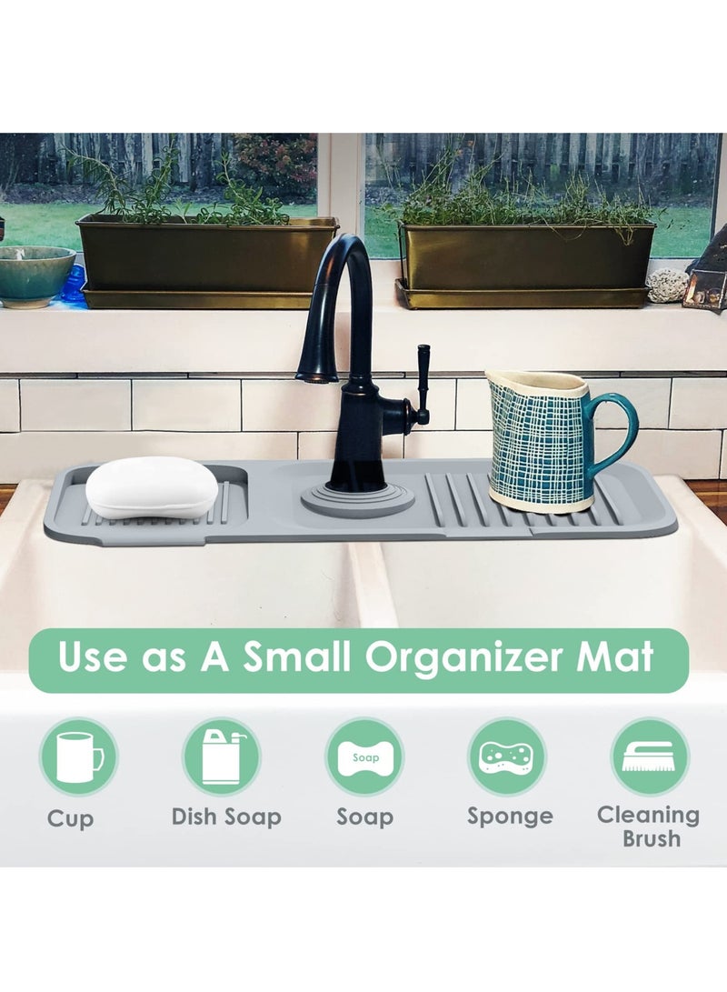 Excefore Silicone Faucet Mat Silicone Faucet Handle Drip Catcher Tray Drip Protector Splash For Kitchen Bathroom Sink Mat Dish Drying Mat Sponge Holder - Image 4