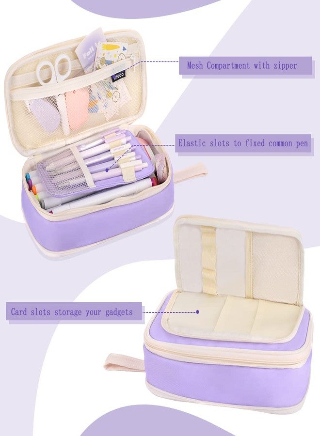 iSuperb Big Capacity Pencil Case Large Pencil Pouch Portable Pen Bag with 2 Compartments Purple Pen Organizer for School Teen Boys Girls Men Women - Image 3
