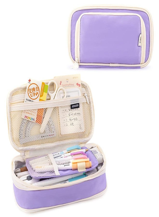 iSuperb Big Capacity Pencil Case Large Pencil Pouch Portable Pen Bag with 2 Compartments Purple Pen Organizer for School Teen Boys Girls Men Women - Image 1