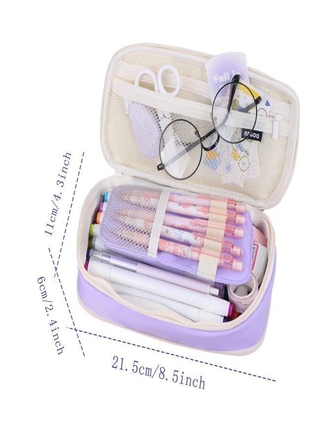 iSuperb Big Capacity Pencil Case Large Pencil Pouch Portable Pen Bag with 2 Compartments Purple Pen Organizer for School Teen Boys Girls Men Women - Image 5