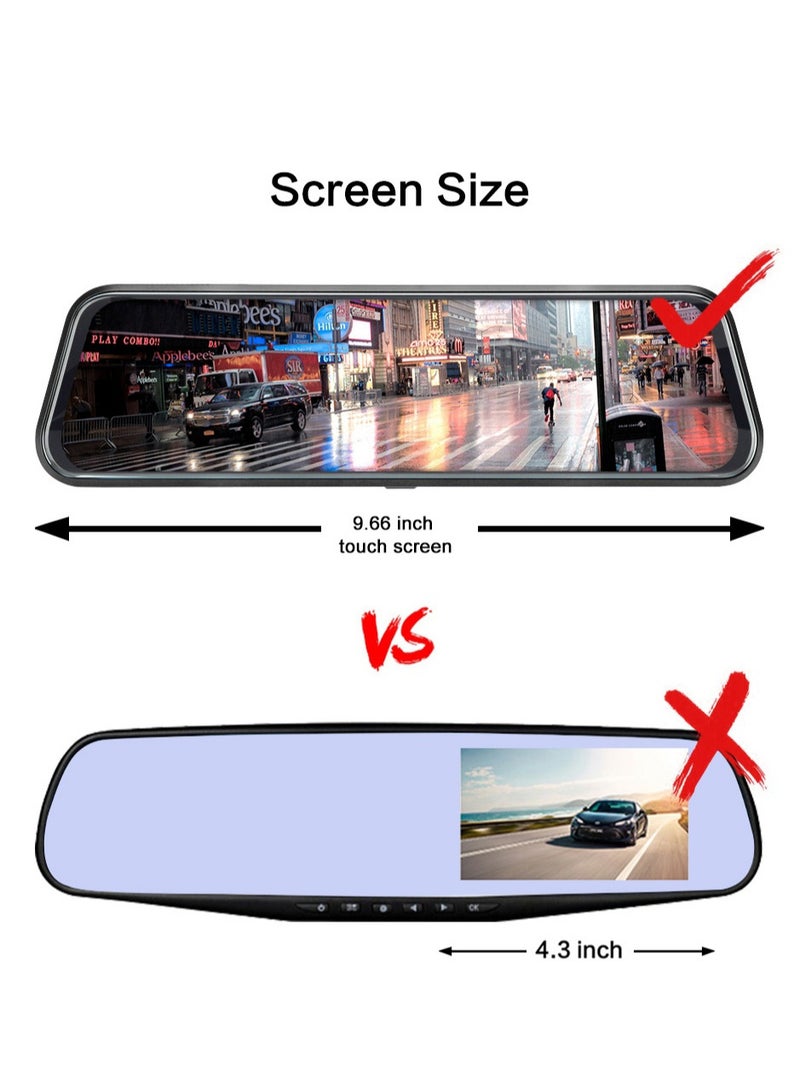Dash cam, camera record front and back with1080MP with wide-angle from the front 170-degree angle and from the back with a 140-degree angle supports microphone,night vision, G-sensor and 64GB maximum