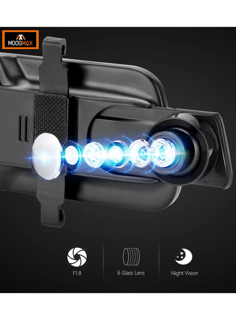 Dash cam, camera record front and back with1080MP with wide-angle from the front 170-degree angle and from the back with a 140-degree angle supports microphone,night vision, G-sensor and 64GB maximum