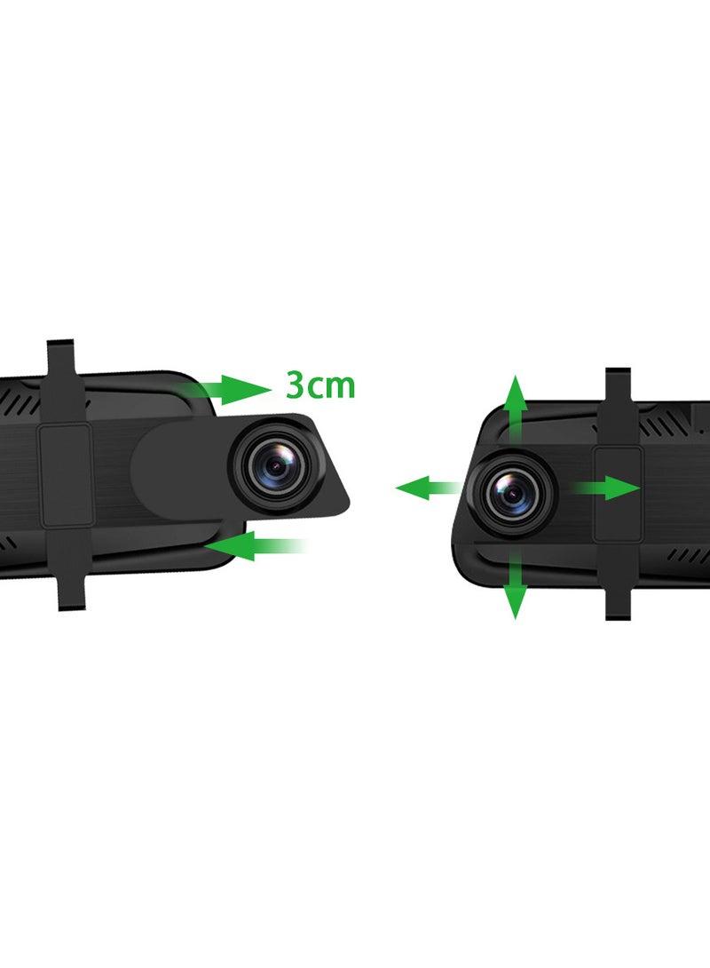 Dash cam, camera record front and back with1080MP with wide-angle from the front 170-degree angle and from the back with a 140-degree angle supports microphone,night vision, G-sensor and 64GB maximum