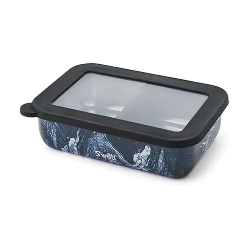 S'well Swell Stainless Steel Bento Box Azurite Marble Fits One Large Entree Or Small Entree And Snack Includes Removable Divider Leakproof Easy to Clean Dishwasher Safe - Image 1