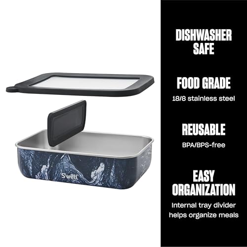 S'well Swell Stainless Steel Bento Box Azurite Marble Fits One Large Entree Or Small Entree And Snack Includes Removable Divider Leakproof Easy to Clean Dishwasher Safe - Image 3