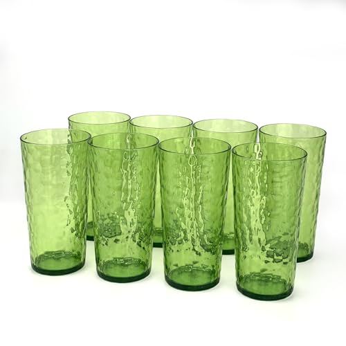 Yalin 24-Ounce Plastic Tumbler Acrylic Drinking Glasses, Reusable Plastic Cups, Stackable, BPA-Free, Shatter Proof, Dishwasher Safe, Set of 8 (Green) - Image 1
