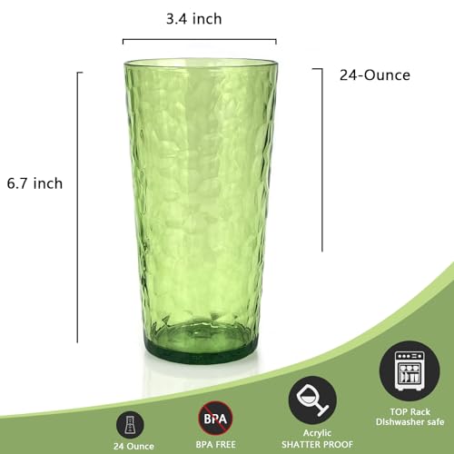 Yalin 24-Ounce Plastic Tumbler Acrylic Drinking Glasses, Reusable Plastic Cups, Stackable, BPA-Free, Shatter Proof, Dishwasher Safe, Set of 8 (Green) - Image 4