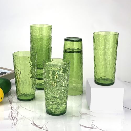 Yalin 24-Ounce Plastic Tumbler Acrylic Drinking Glasses, Reusable Plastic Cups, Stackable, BPA-Free, Shatter Proof, Dishwasher Safe, Set of 8 (Green) - Image 5
