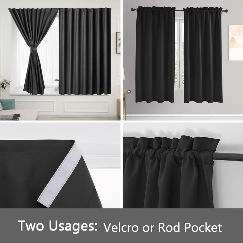 Muamar الستائر Muamar Velcro Blackout لغرفة النوم 2 لوحات مع Tiebacks (أسود 34 "" W × 45 "" L) بدون قضبان ستائر صغيرة ستائر المطبخ سهلة التثبيت لنافذة خزانة باب الحمام الخزانة الخ. - Image 4
