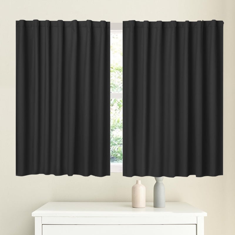 Muamar الستائر Muamar Velcro Blackout لغرفة النوم 2 لوحات مع Tiebacks (أسود 34 "" W × 45 "" L) بدون قضبان ستائر صغيرة ستائر المطبخ سهلة التثبيت لنافذة خزانة باب الحمام الخزانة الخ. - Image 1