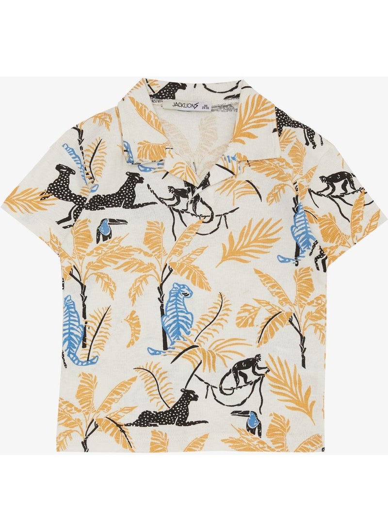 Jack Lions - Boy T-Shirt Forest Themed Animal Patterned 1.5-5 Years, Cream - Image 1