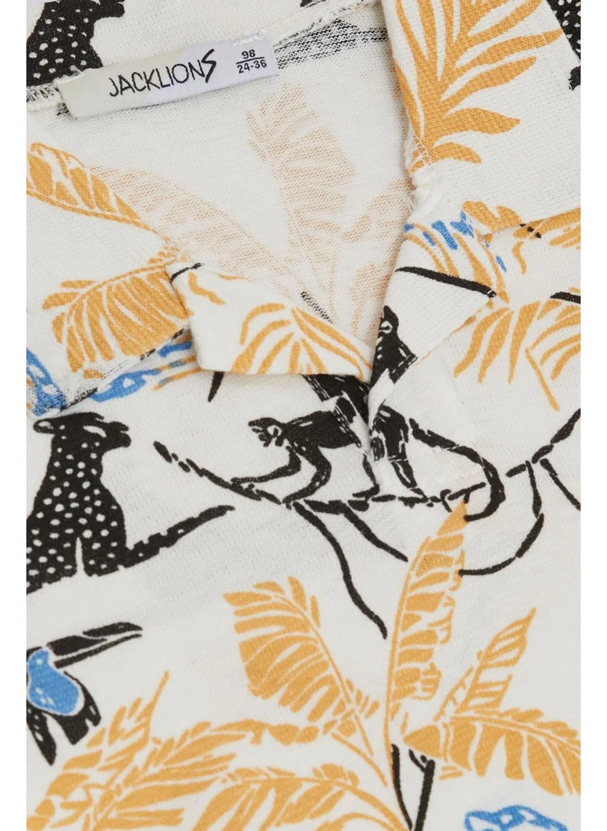 Jack Lions Boy T-Shirt Forest Themed Animal Patterned 1.5-5 Years, Cream